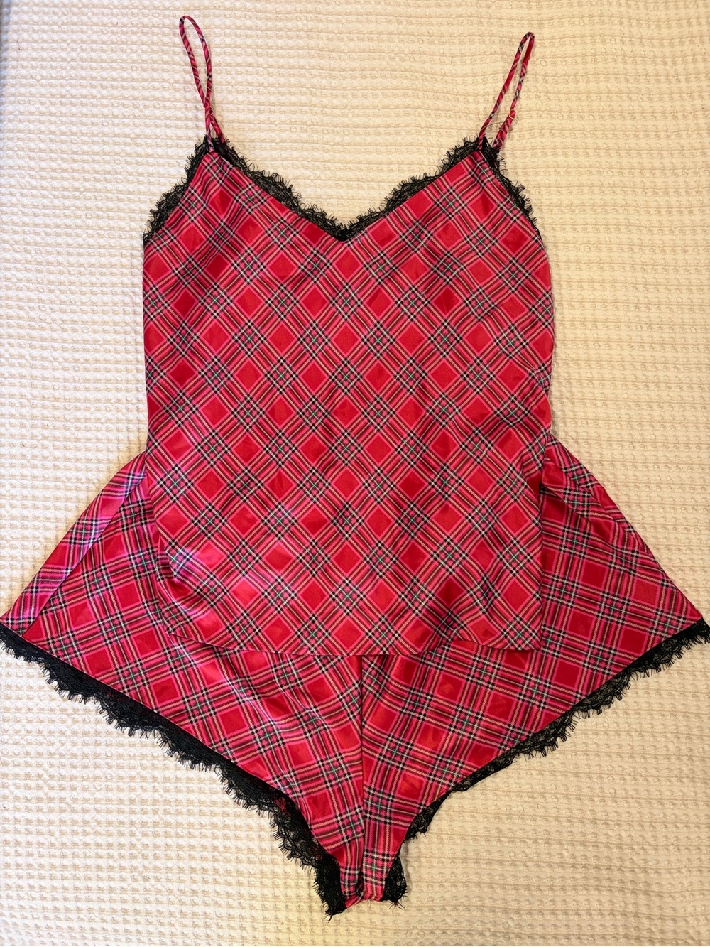 Victoria's Secret Red Plaid Lace-back Cami and Short